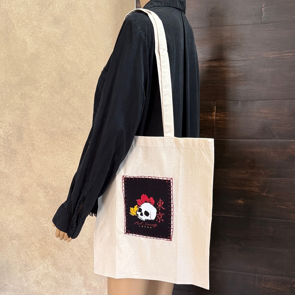 Canvas (Riot Society) Tote Bag- Cream, Size 15x16